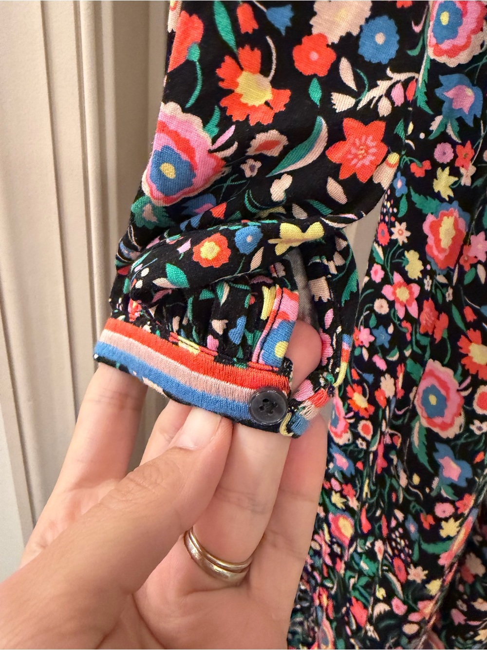 New Boden US 8R Black Colorful Floral Long Sleeve Midi Dress - Picture 3 of 6